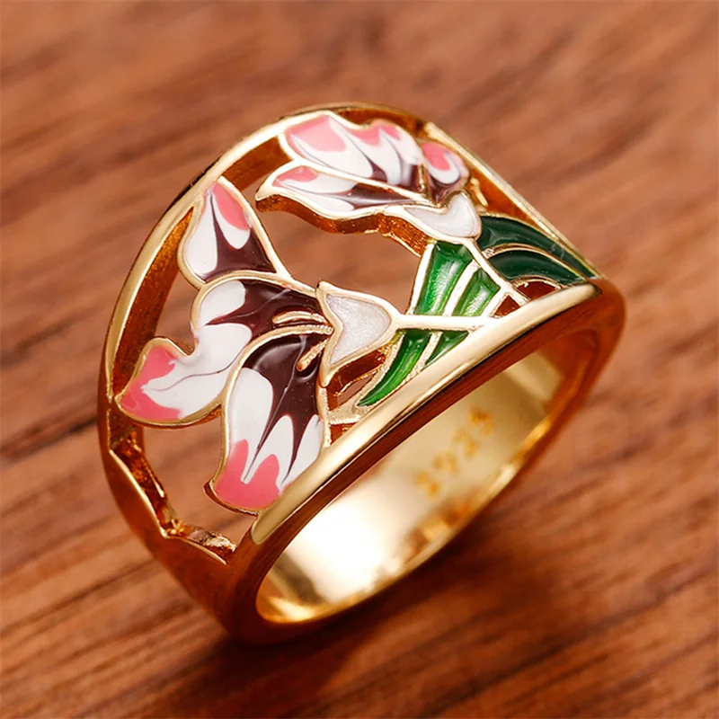 Huitan kreative handgemachte Emaille Blumen ringe Frauen für Hochzeits zeremonie Party helle Farbe Mode Finger Schmuck Drop Shipping