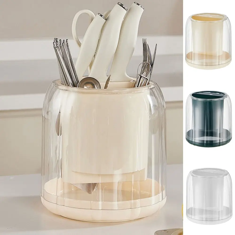 

Plastic 360° Rotating Cutlery Block Holder Round Rotatable Chopstick Cage Space Saving Detachable Cutlery Storage Rack Kitchen