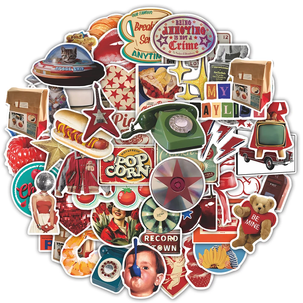 

10/30/50pcs Retro American INS Style Decoration Stickers Aesthetic Graffiti Stationery Laptop Helmet Car Cute Waterproof Sticker