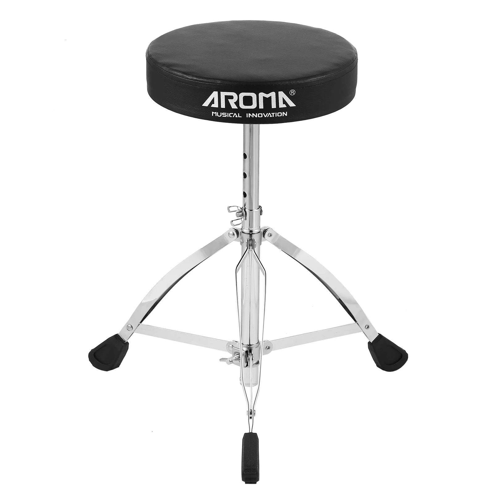 AROMA Universal Drum Throne Round Padded Drum Seat Stool Double-braced Stainless Steel Legs Anti-slip 5 Levels Adjustable Height