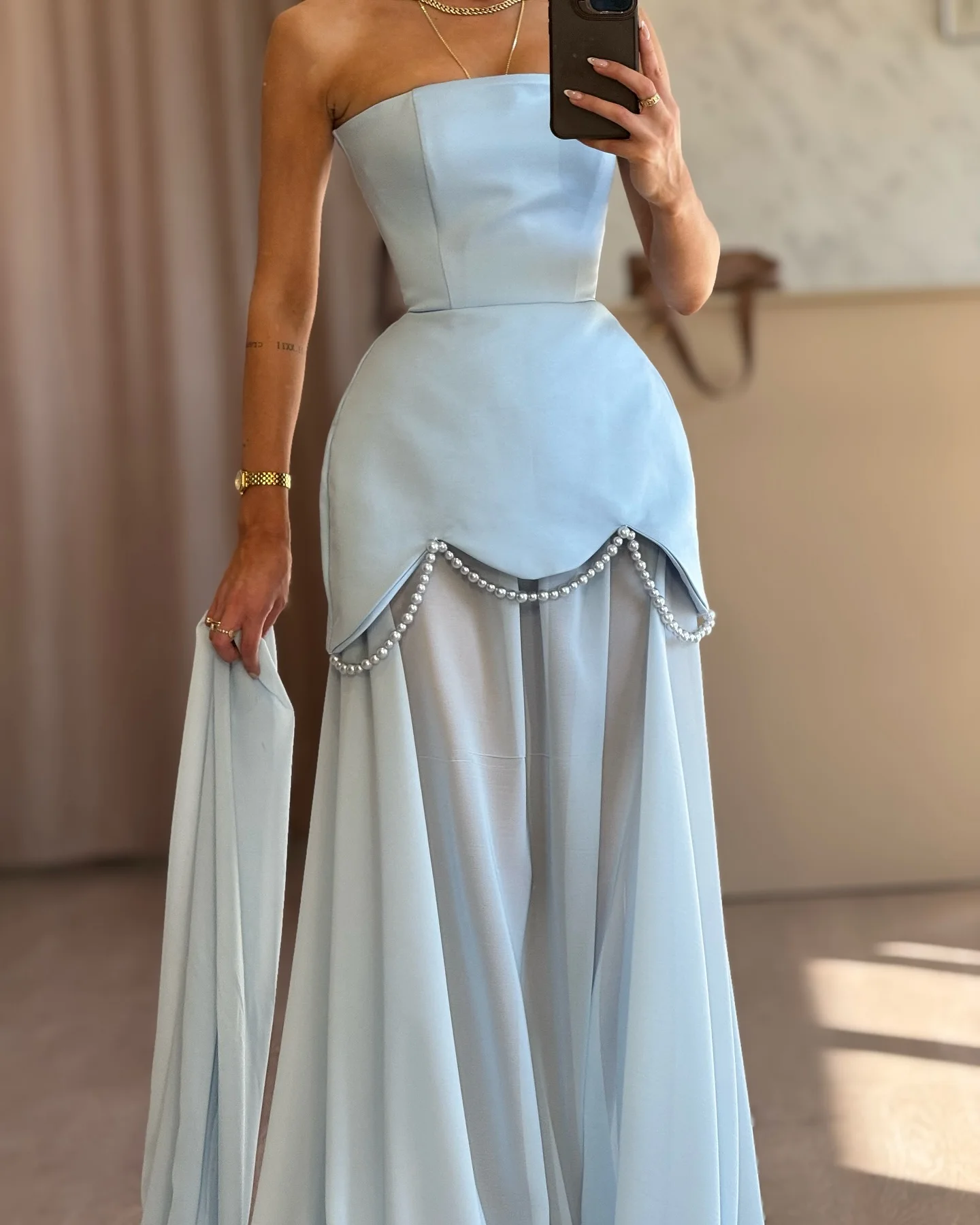 Elegant Pearl Mesh Patchwork Maxi Dress Women Strapless Ribbon Backless Long Dress Luxury Wedding Guest Party Evening Dress 2026