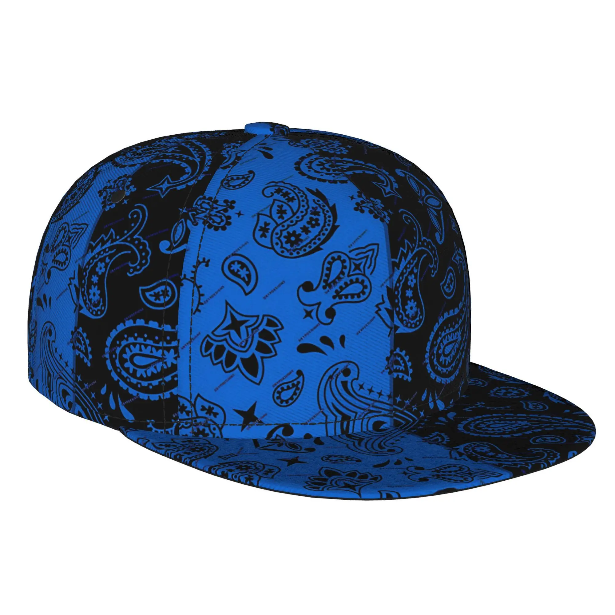Blue Black Winding Pattern 1pc Fully Printed Hip-Hop Caps, Stylish Flat-Brimmed Baseball Caps, Sports Outdoor Casual Caps