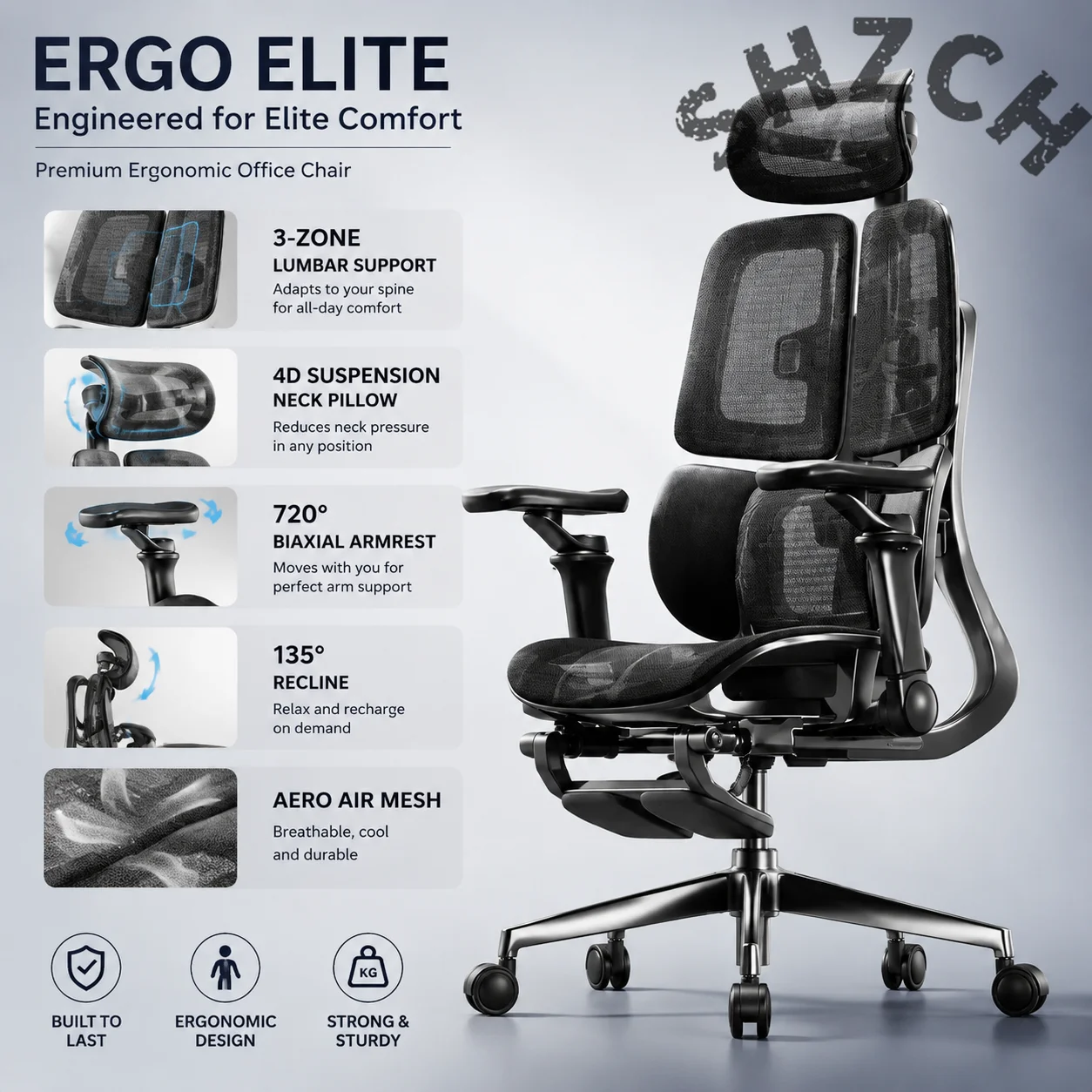 Ergonomic Height-Adjustable Office Chair with Footrest, Foldable Design for Home, Gaming, and Workspace