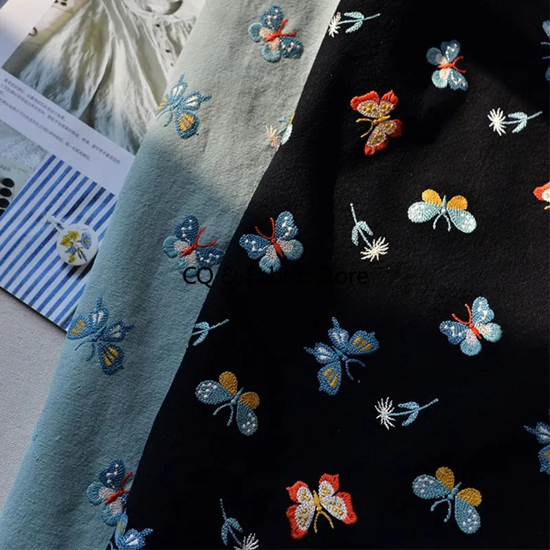 

Хлопковая и льняная ткань с вышитым узором бабочки, ручная работа, сделай сам, диванная подушка, скатерть, сумка, ткань