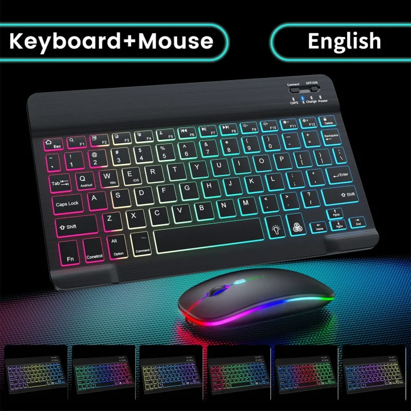 

Bluetooth Keyboard Mouse Combo Set Compatible with iPad Phone Tablet Universal High-Value Wireless Light-Up
