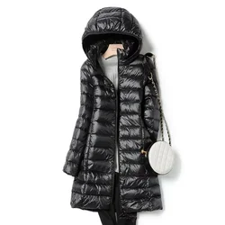 Fashionable Outerwear Winter Women Korean Fashion Slim Remove Hooded Parka Down Jackets Long Light Thin Coat Puffer Jacket