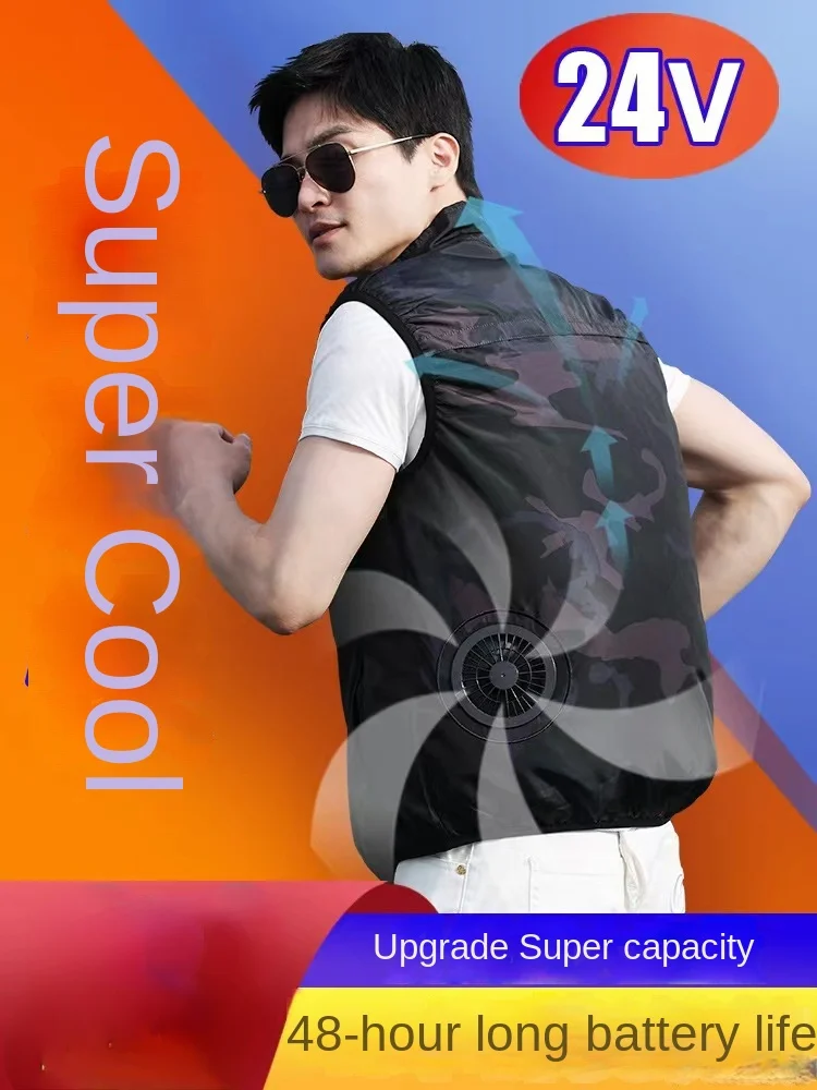 Chaleco de ventilador de verano para hombre, ropa de aire acondicionado de refrigeración USB, chaqueta sin mangas de camuflaje para pesca al aire