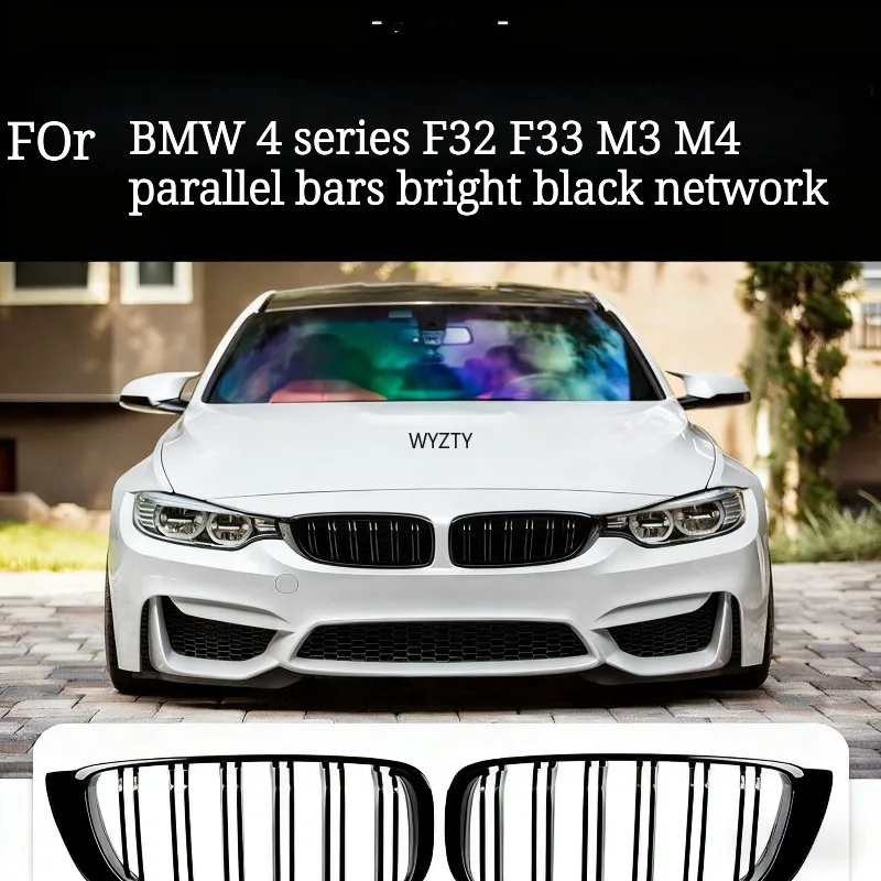 

For BMW 4 Series F32 F33 F36 M3 F80 M4 F82 Car Front Bumper Grille Racing Grill 13-19 Dual-Slat Glossy Black Grilles Accessories