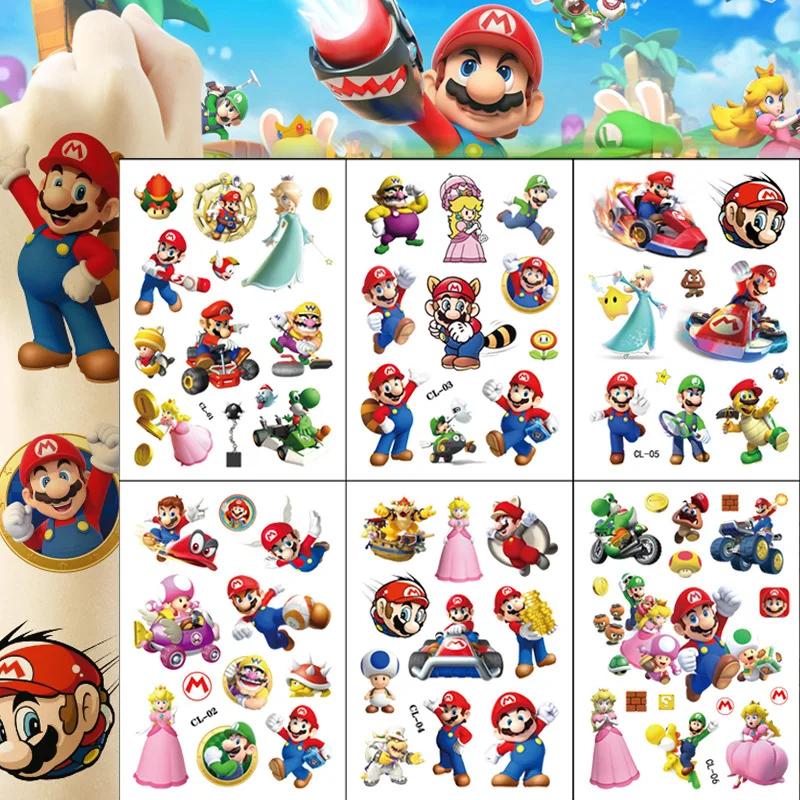 1Pcs Cute Super Mario Temporary Tattoo Stickers Funny  Decorations Toys Birthday Waterproof Tattoo For Children Gifts