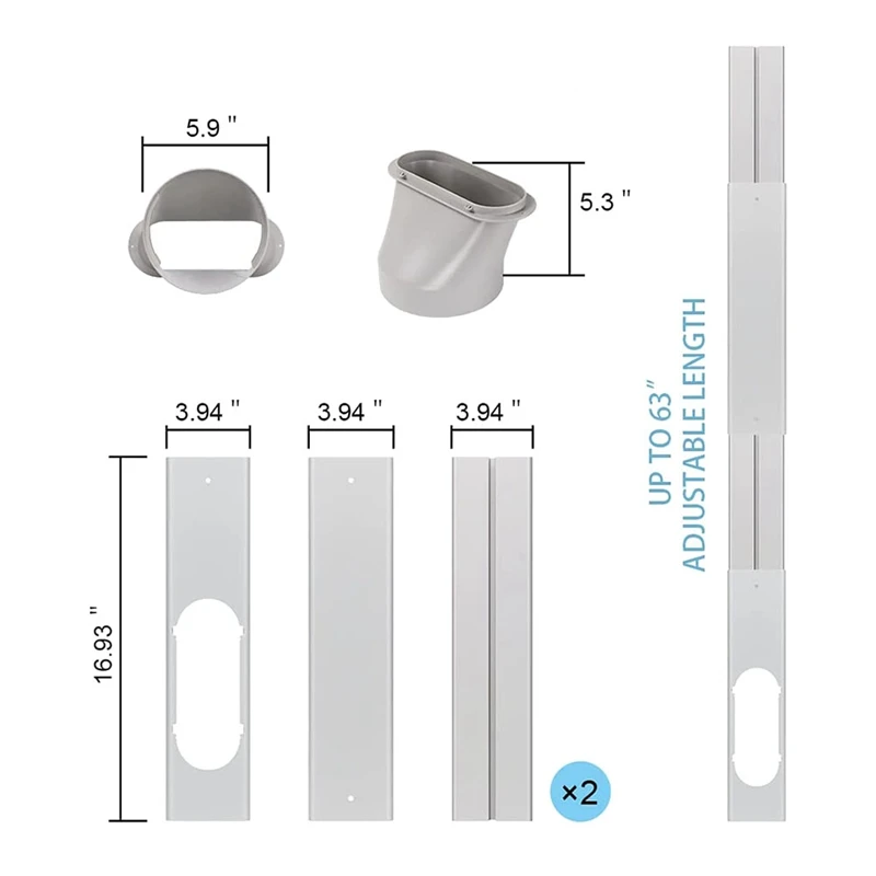 Portable Air Conditioner Window Door Kit With 59Inch Exhaust Hose Adjustable AC Vent Kit For Ducting Universal AC Seal