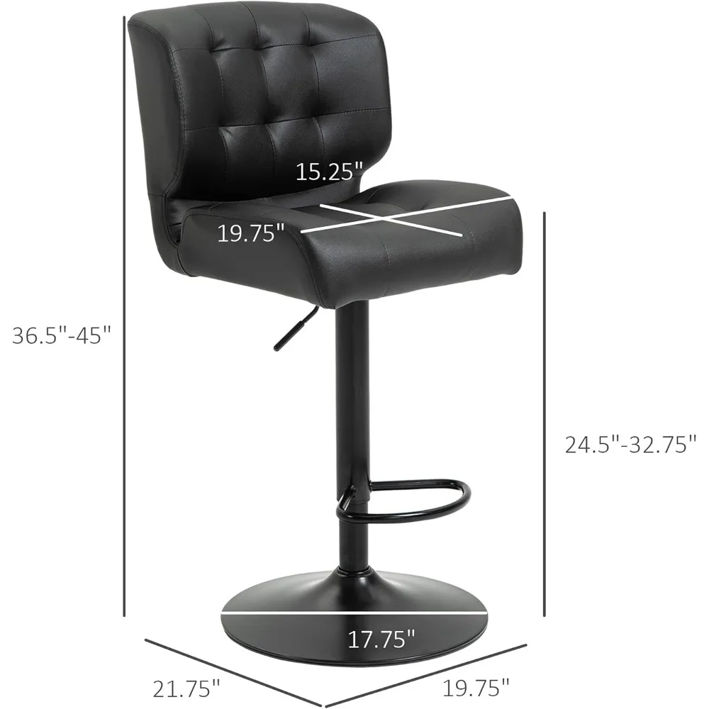 Taburetes de Bar de altura, Juego de 2 con asiento ajustable, cojín acolchado grueso y reposapiés de Metal para Bar en casa, negro