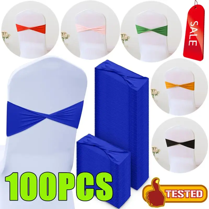 

100/50/10PCS Spandex Stretch Chair Sashes Bows Elastic Chair Cover Bands Ties Without Buckle for Wedding Reception Banquet Event