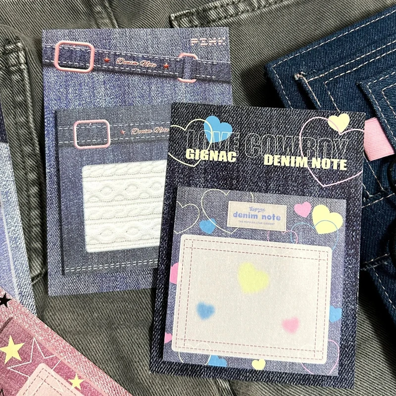 40 Vellen Ins Trend Amerikaanse Retro Denim Memo Pads Kawaii Meisjes Plakboek Decor Materiaal Papier Plan Bericht Notitieblokken Plakbriefjes