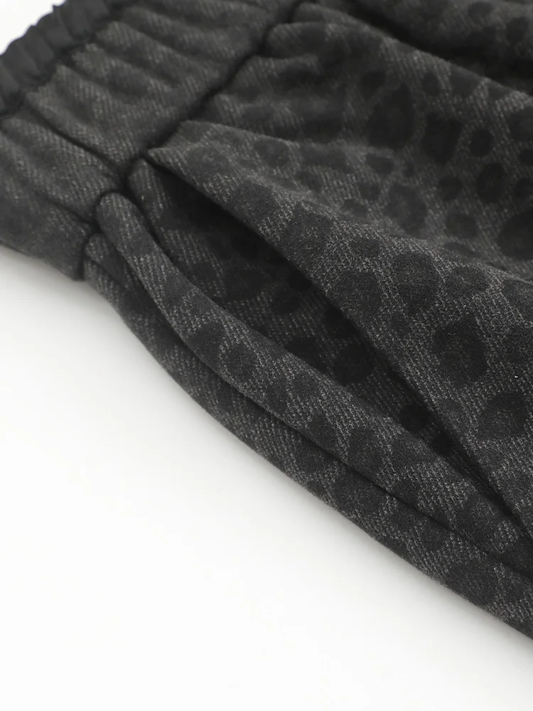 GIBSIE grande taille taille haute laine imprimé léopard pantalons décontractés femmes automne hiver mode coréenne pantalon ample jambe droite