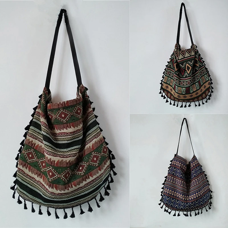 New Vintage Bohemian Fringe Shoulder Bag Women Tassel Boho Fringed Women\'s Handbags Open Bag Bags Fashion Tote Bag Shopping Bag