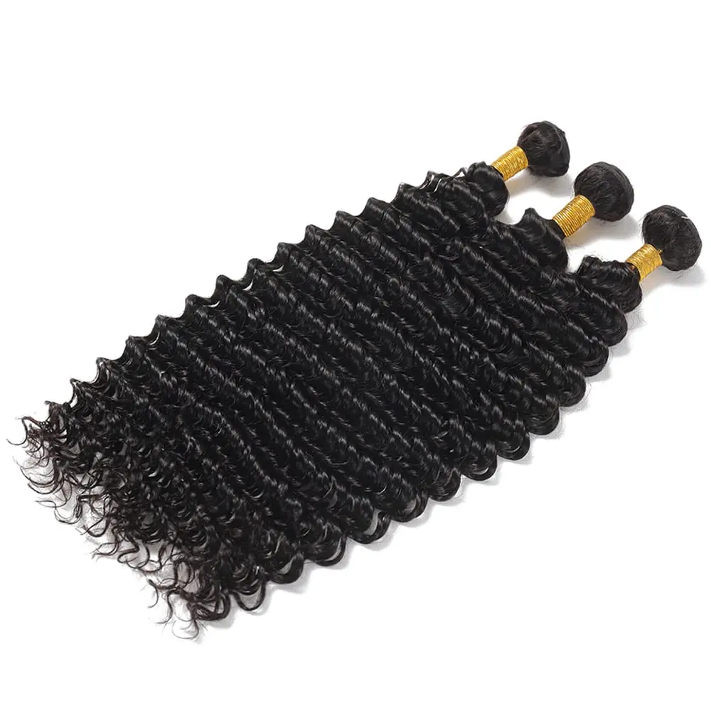 Extensiones de cabello humano de onda profunda para mujer, Color negro Natural, # 1B, brasileño, virgen, rizado, 22, 24 pulgadas