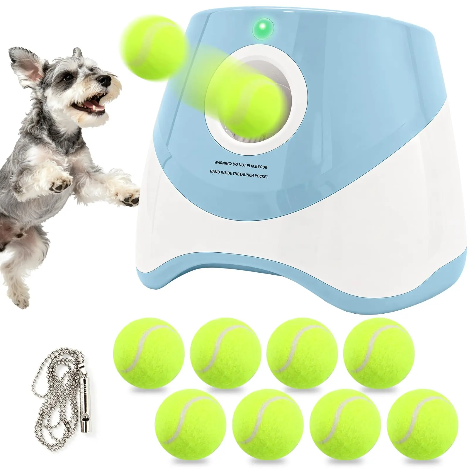 Lanciapalle automatico per cani, macchina per lanciare palline con 3 distanze regolabili, da 10 a 30 piedi, fornita con 8 palline da tennis da 2 pollici, macchina mini per lanciare palline, ideale per