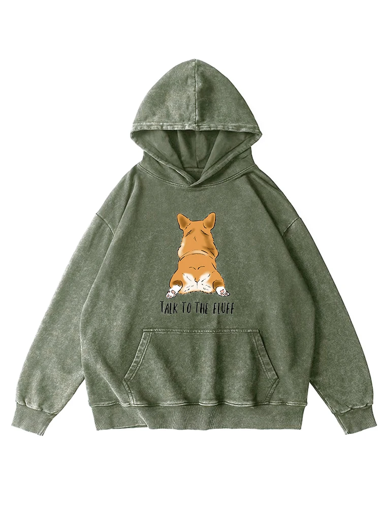 

Funny Lying Down Dog Cartoon Printing Distressed Hoodie Womens Autumn Cotton Warm Hoody Simple Basics Versatile Washed Hooded