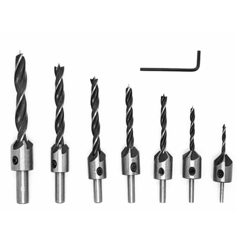 Woodworking Three-point Chamfer Drill Counterbore Pliot Hole Countersink Drills Bit Set Cutter Screw Hole Round Handle 3-10mm