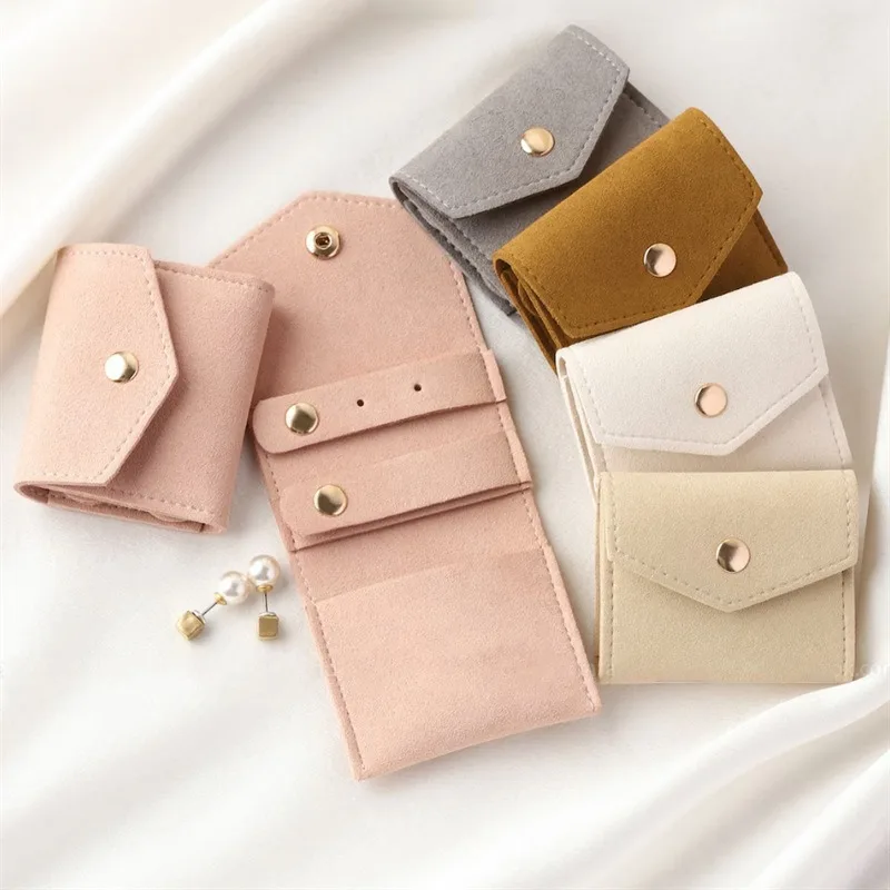 Foldable With Snap Closure Microfiber Mini Suede Jewelry Storage Bag Necklace Earring Ring Storage Bag Small Pouch Organizer