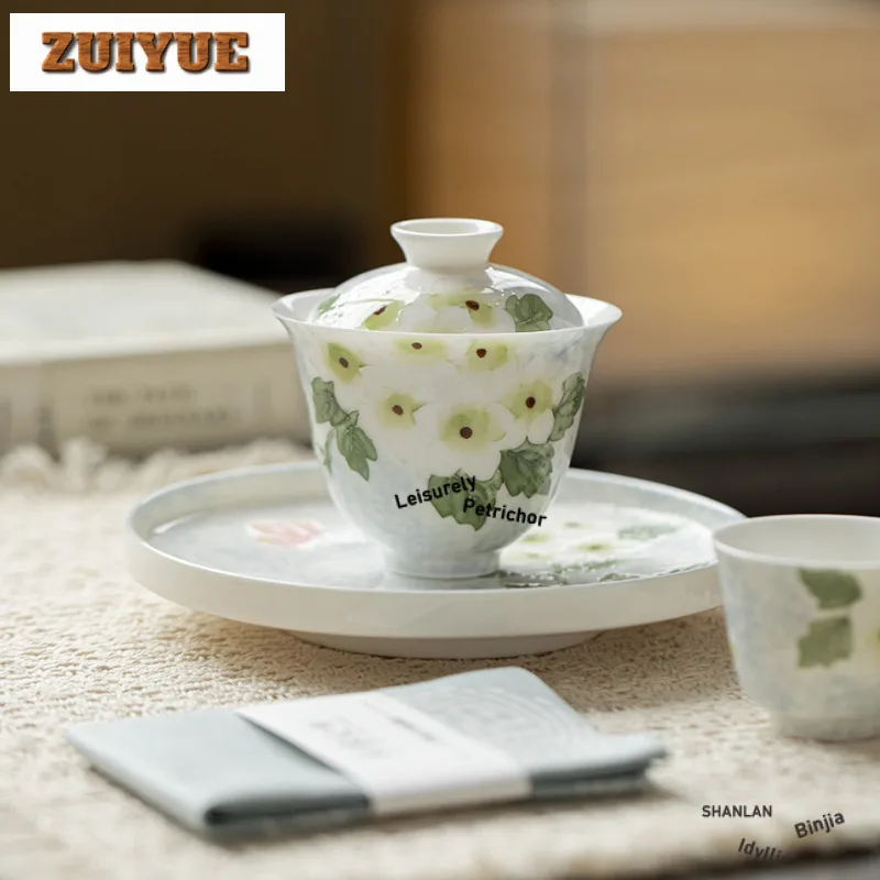 

140ml Hand-painted Gardenia Gaiwan Elegant Tea Tureen Tea Bowl With Lid Kit Tea Maker Cover Bowl Kung Fu Tea Set Collection Gift