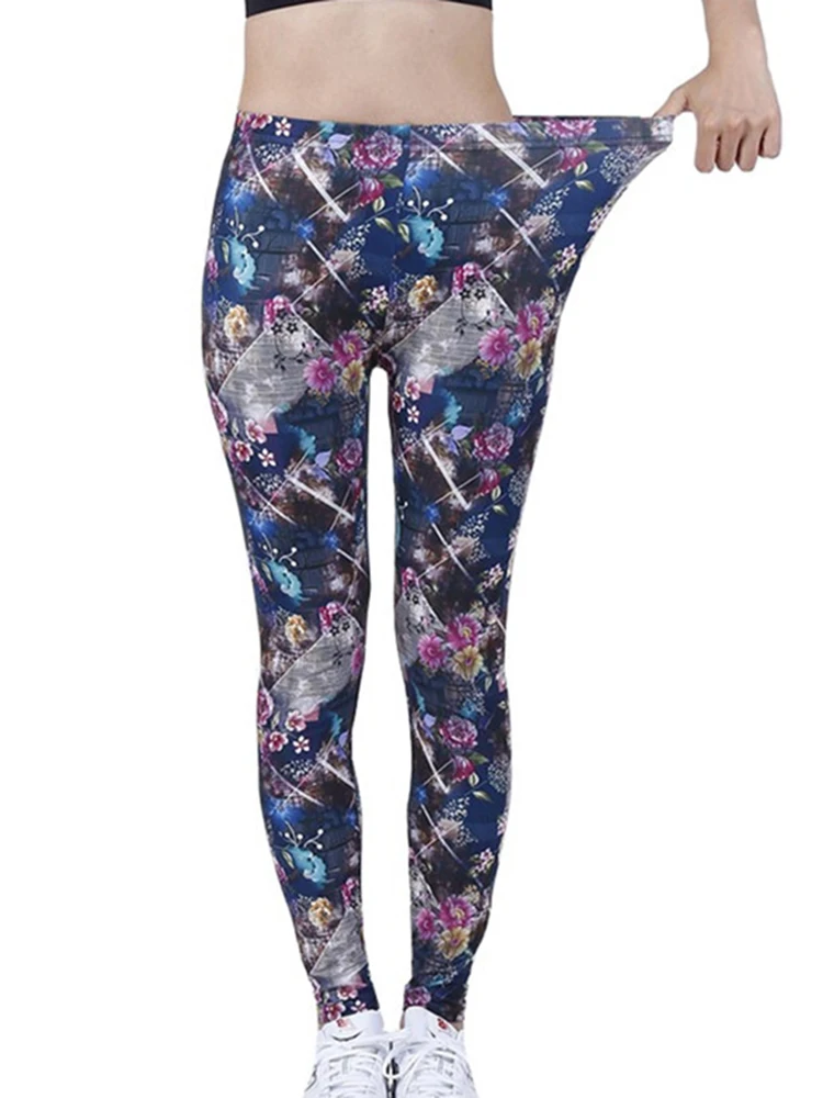 CHSDCSI Frauen Sexy Elastische Enge Sport Casual Leggings Damen NEUE Rose Fluoreszenz Floral Bedruckte Hosen Lauf Workout