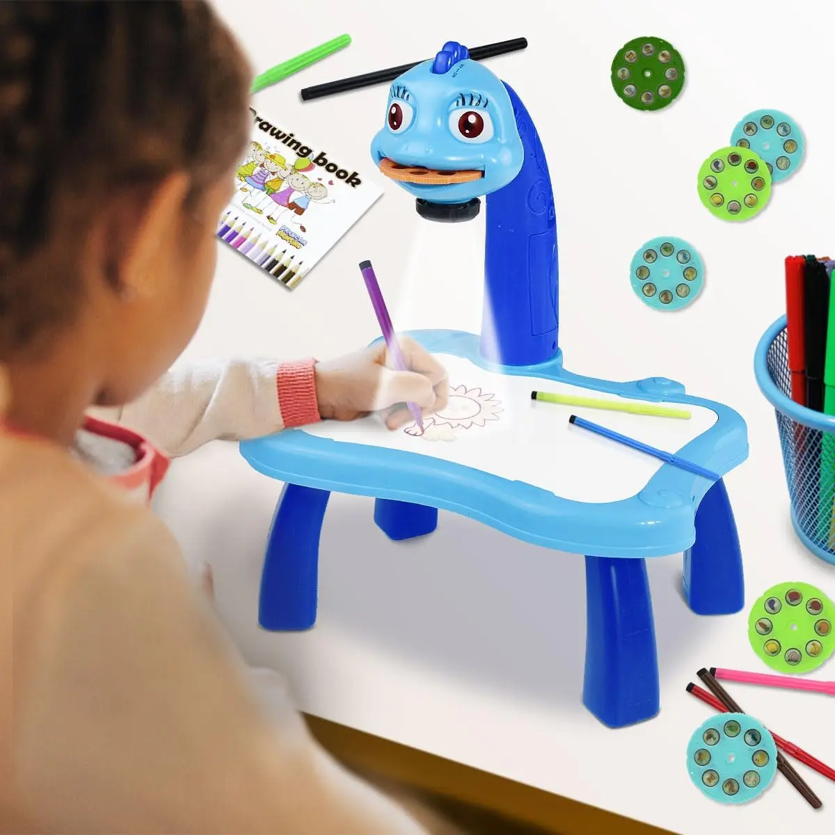 Kinderen led-lichtprojector kunst schildertafel speelgoed educatief tekentafel speelgoed met verfgereedschap voor kinderen van 3 tot 6 jaar oud cadeau