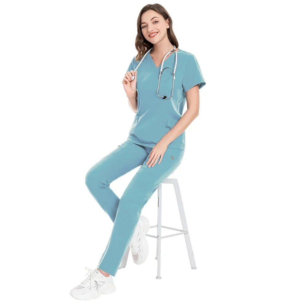 Women Beauty Quick Dry Moisture Wicking Nurse Scrubs Set Plus Size Elastic Fabric Medical Work Uniform Nurse Accessories