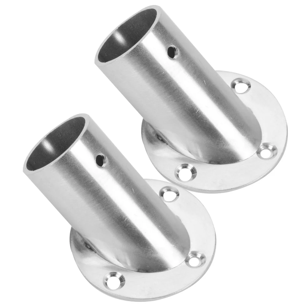 2 Pcs Angled Clothes Rail Rod End Support Bracket Tumbler Shower Holder 201 Stainless Steel Holders for Wall Closet Pole