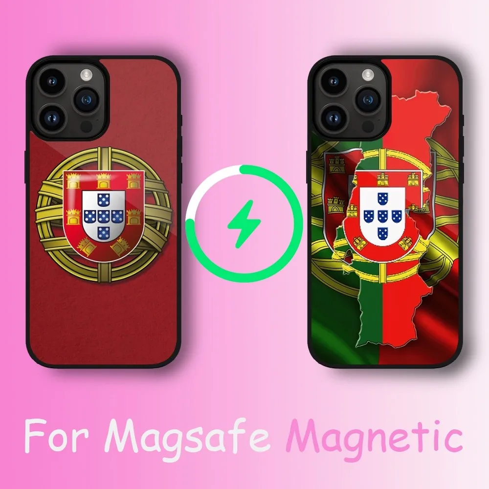 Portugal Flag Phone Case For iPhone 11 12 13 14 15 Max Plus Pro Wireless Magnetic Magsafe Charging Shell