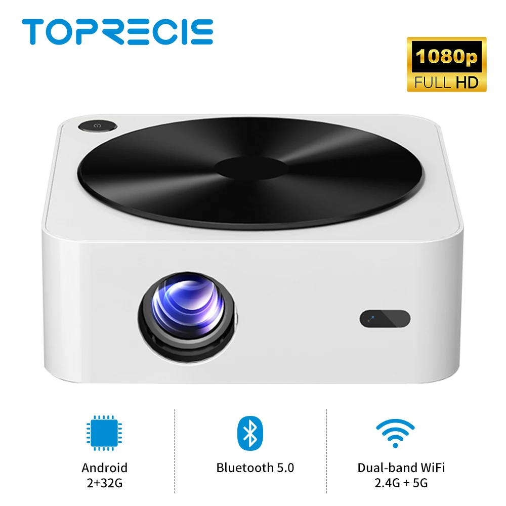 

TOPRECIS T70 Projector 4K Android 2+32GB TV Projector M8 Full HD Wifi6 Allwinner 1080P 1920*1080P Cinema Outdoor portable