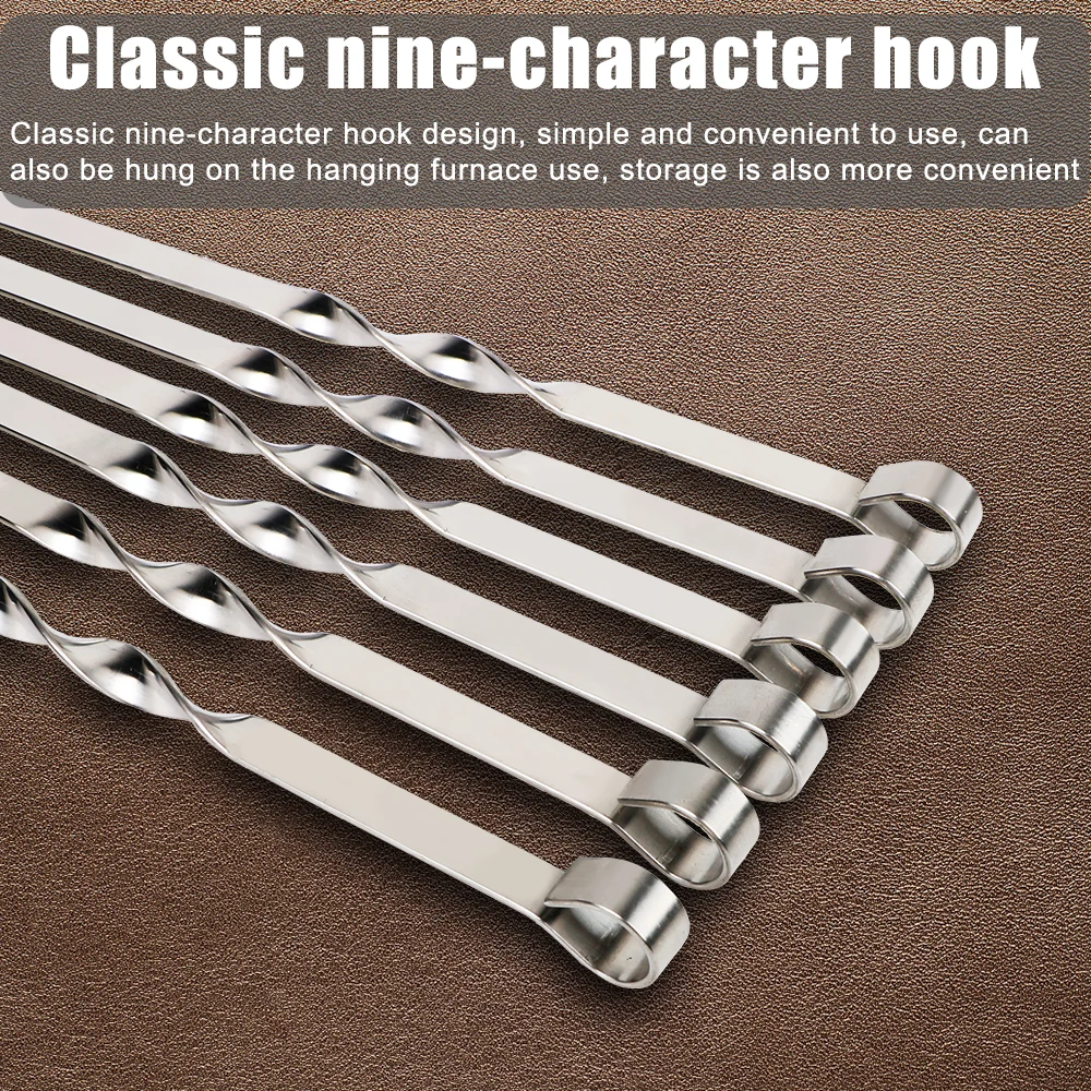 Wide BBQ Sticks Barbecue Supplies Stainless Steel Barbecue Skewer Outdoor Camping Picnic Flat BBQ Fork BBQ Utensil 6Pcs