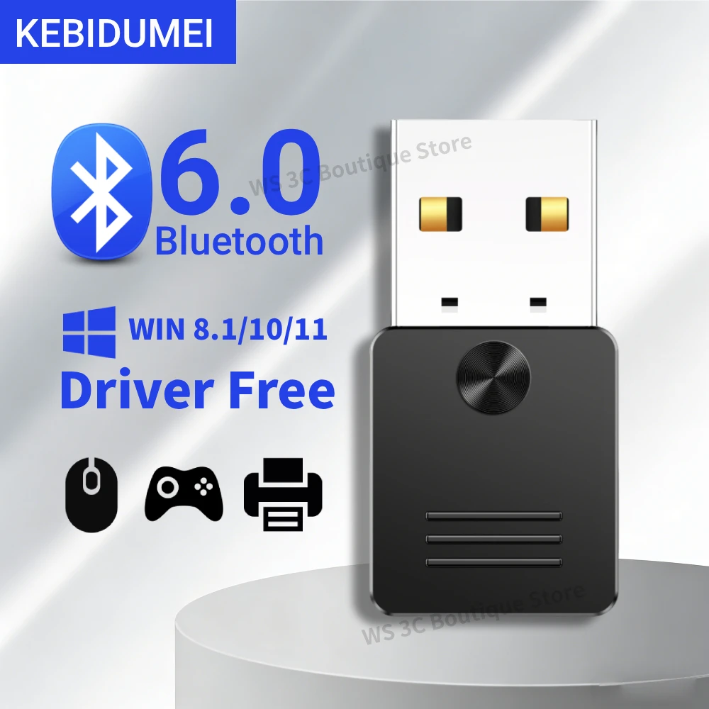 

KEBIUDMEI USB Bluetooth 6.0 Adapter for PC Speaker Wireless Mouse Keyboard Music Audio Receiver Transmitter Bluetooth Dongle