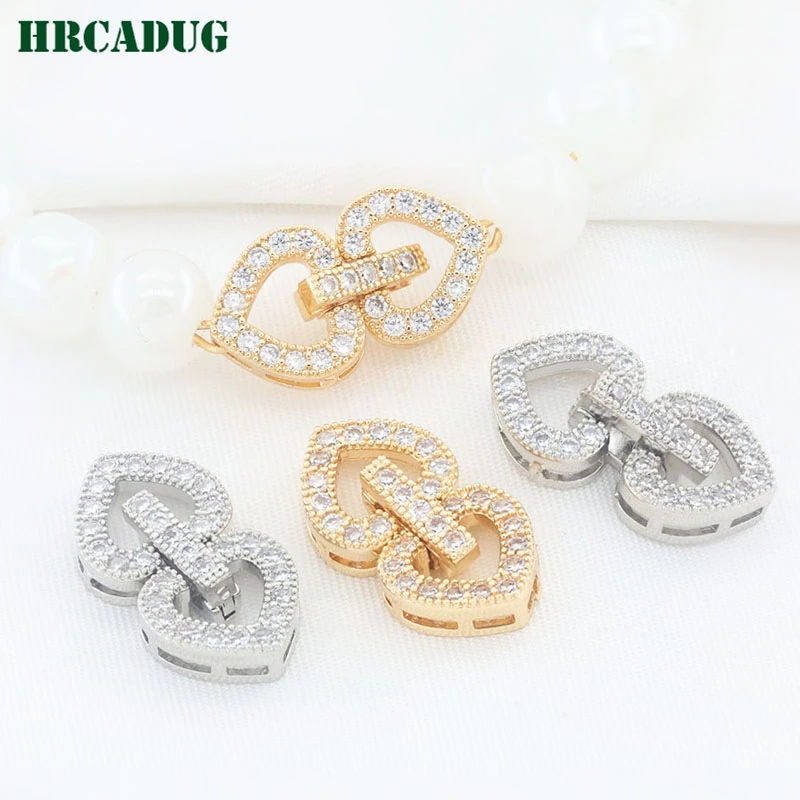 

Fashion Jewelry Pearl Necklace Fastener Clasp 14K Gold Plated Brass Zircon Love Heart Clasps For Jewelry Making DIY Accessories