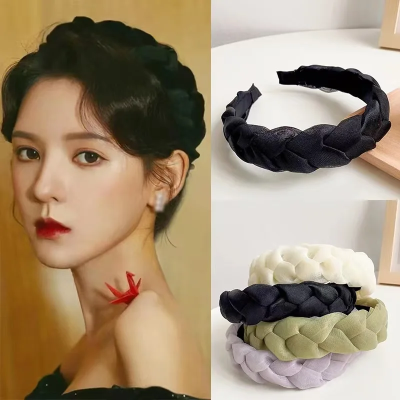 AISHG Twist Braided Hair Band for Women Fashion Woven Twists Headband Korean Wide Brim Face Wash Hairband Girls Hair Accessories