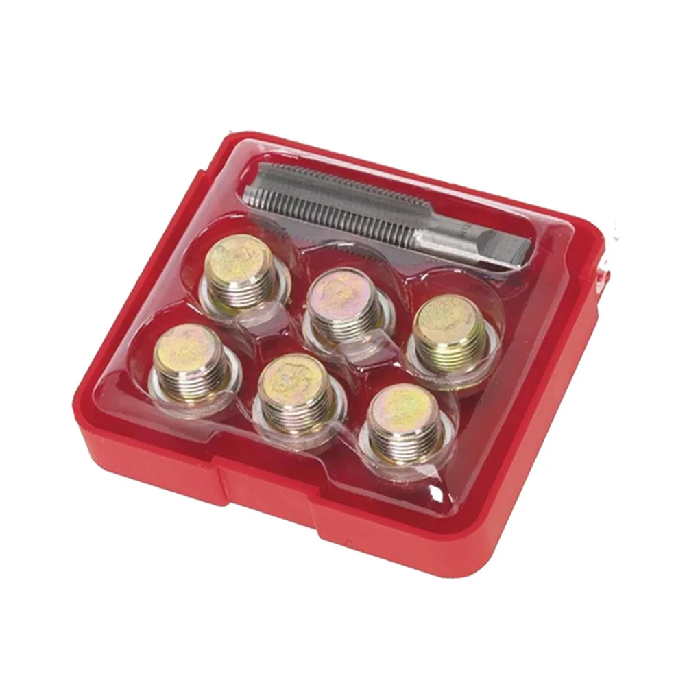 

Набор для ремонта резьбы сливного отверстия картера двигателя, 13 предметов, X 1.5, для восстановления поврежденных отверстий сливной пробки, профессиональный инструмент для гаража, съемник сливной пробки картера