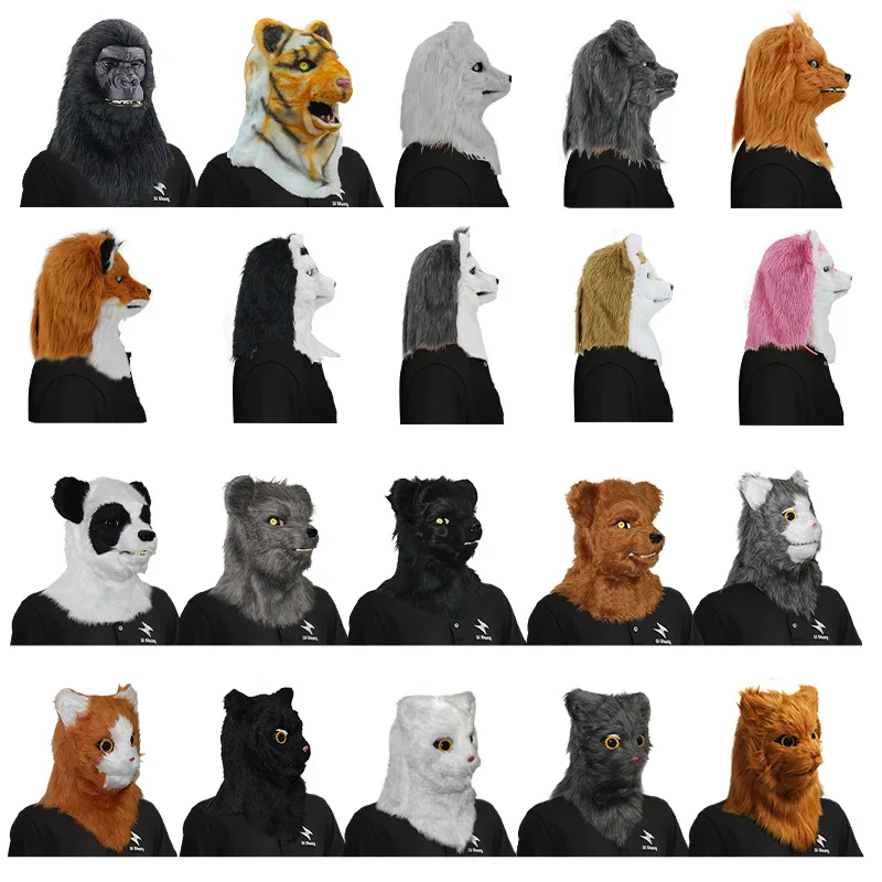 La boca se puede abrir accesorios de disfraz de fiesta de Halloween máscara de disfraz de látex cara completa cabeza de Animal máscara divertida bonita para adultos