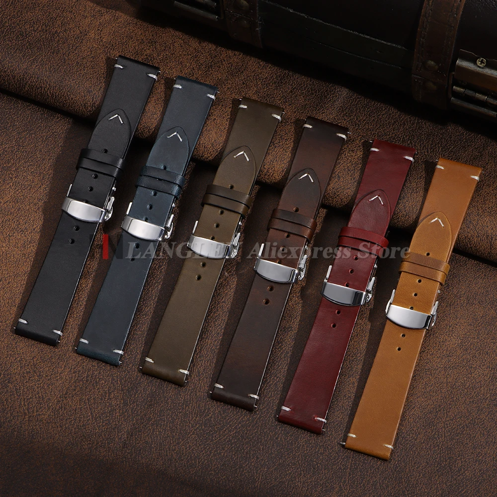 Handmade Vintage Oil Wax Genuine Calfskin Strap 18mm 19mm 20mm 21mm 22mm 24mm Quick Release for Men Women Watch Band Accessories