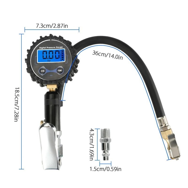 LCD Tire Pressure Gauge 200PSI Digital Tire Inflator Meter With LED Light For Motorcycle Car Truck Bicycle