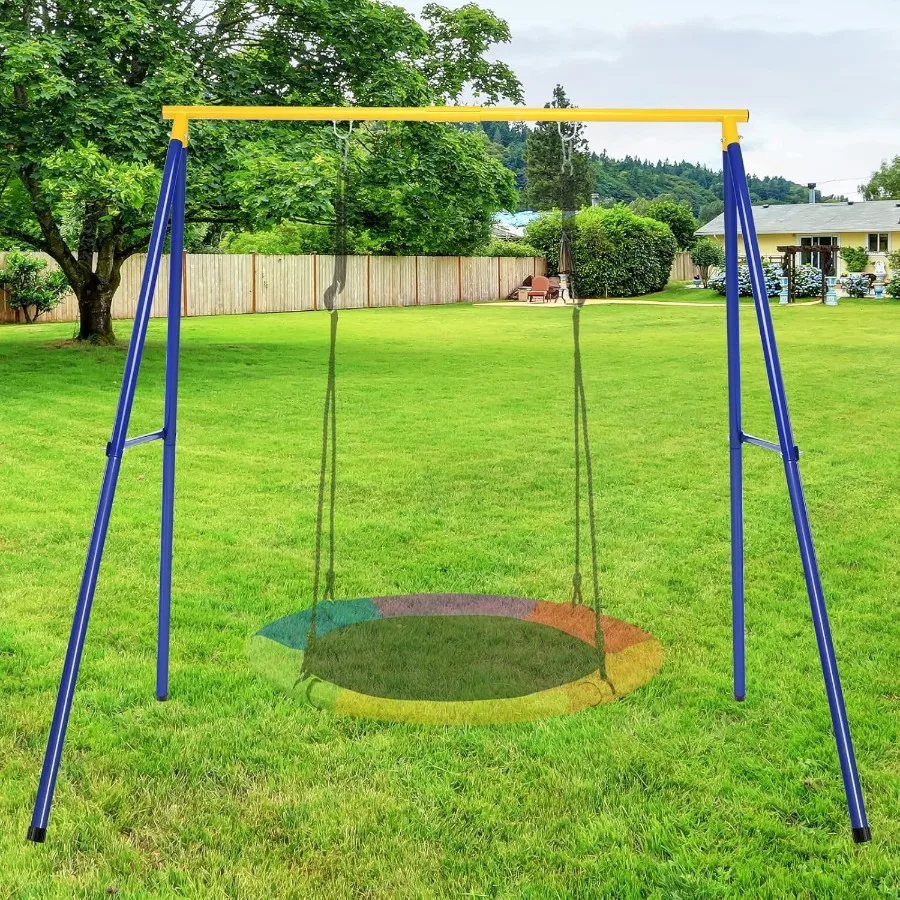 

Extra Large Full Steel Swing Frame Set with Ground Stakes for Outdoor Backyard Use AFrame Design Supports up to 550lbs Durable