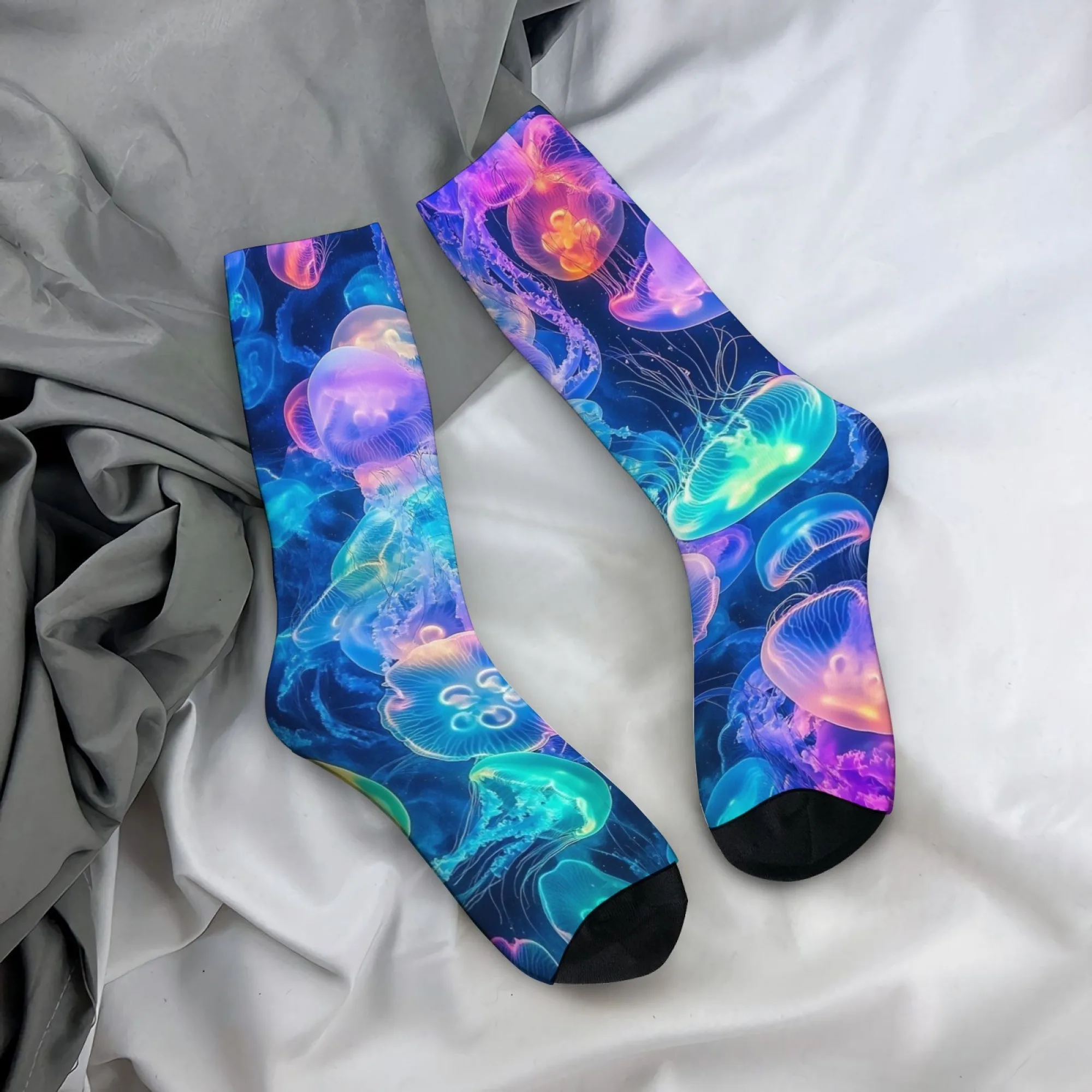 

Neon Jellyfish Trend Socks Novelty Funny Happy Men's Socks Breathable Non-Slip Outdoor Cycling Casual Sports Hip-Hop Socks Gift