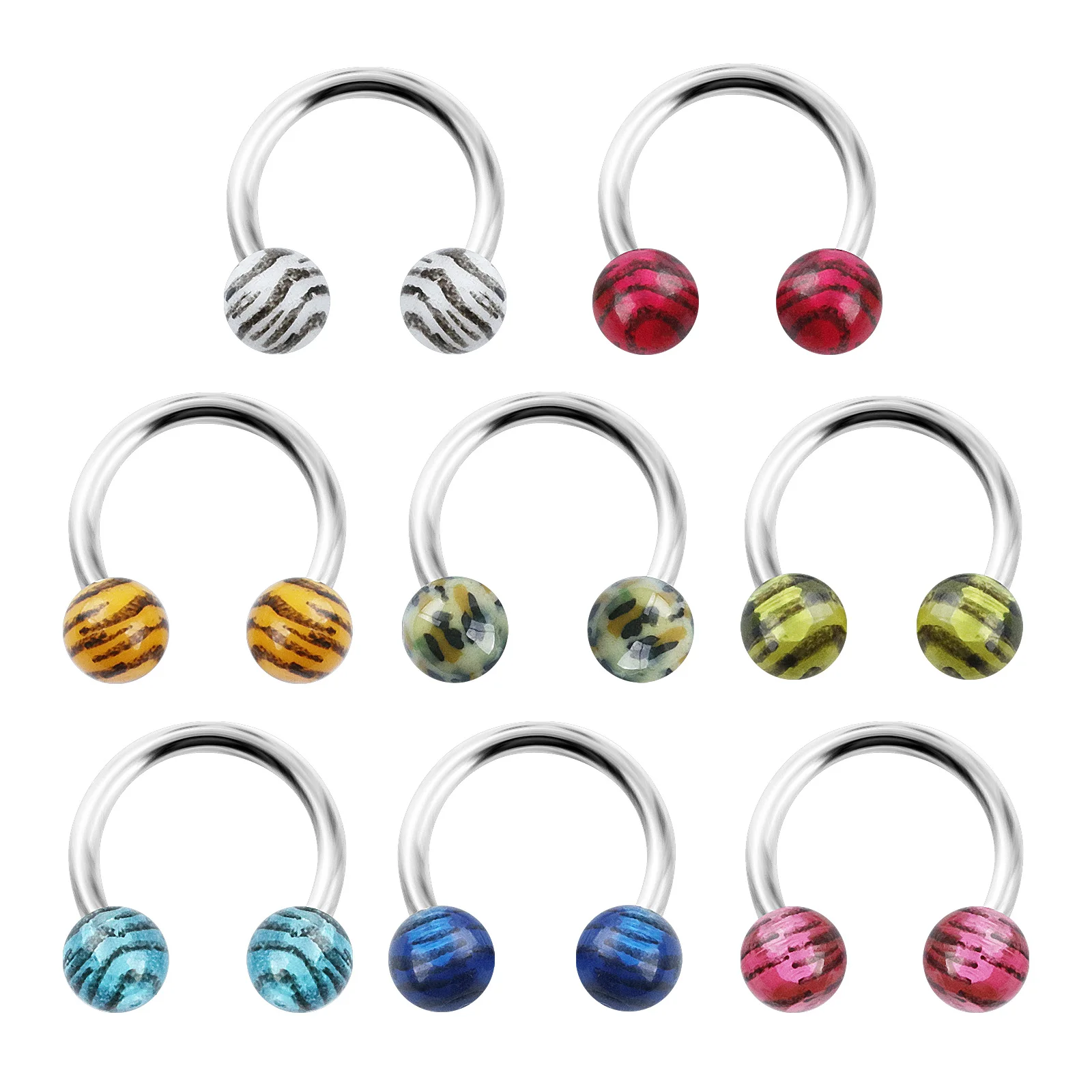 1PC C-type New Septum Piercing Leopard Pattern Stainless Steel Nose Ring Colored Zircon U-shaped Punk Nose Piercing  Jewelry