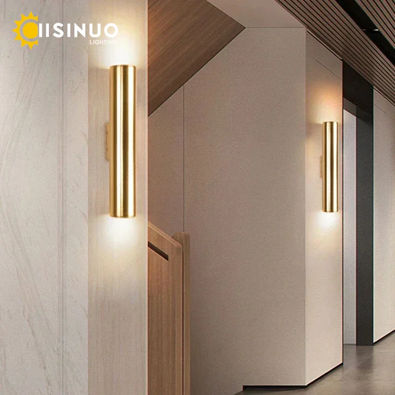 Gold Pipe Wall Lamp Home Decor Bathroom Bedroom Mirror Light for Villa Balcony Corridor Sconce Modern Led Tube Ligting Luminaria