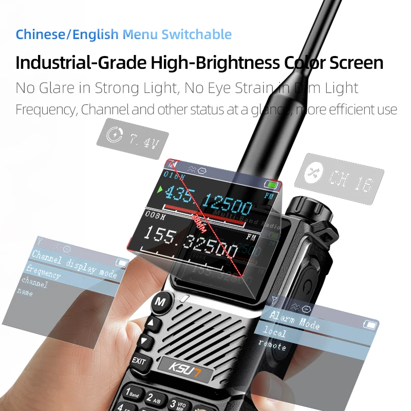Walkie Talkie de 5W, Banda Completa 144/220/350/400/520MHz, Radio FM de Banda Aérea, Carga Rápida Tipo-C, Linterna, Dobl