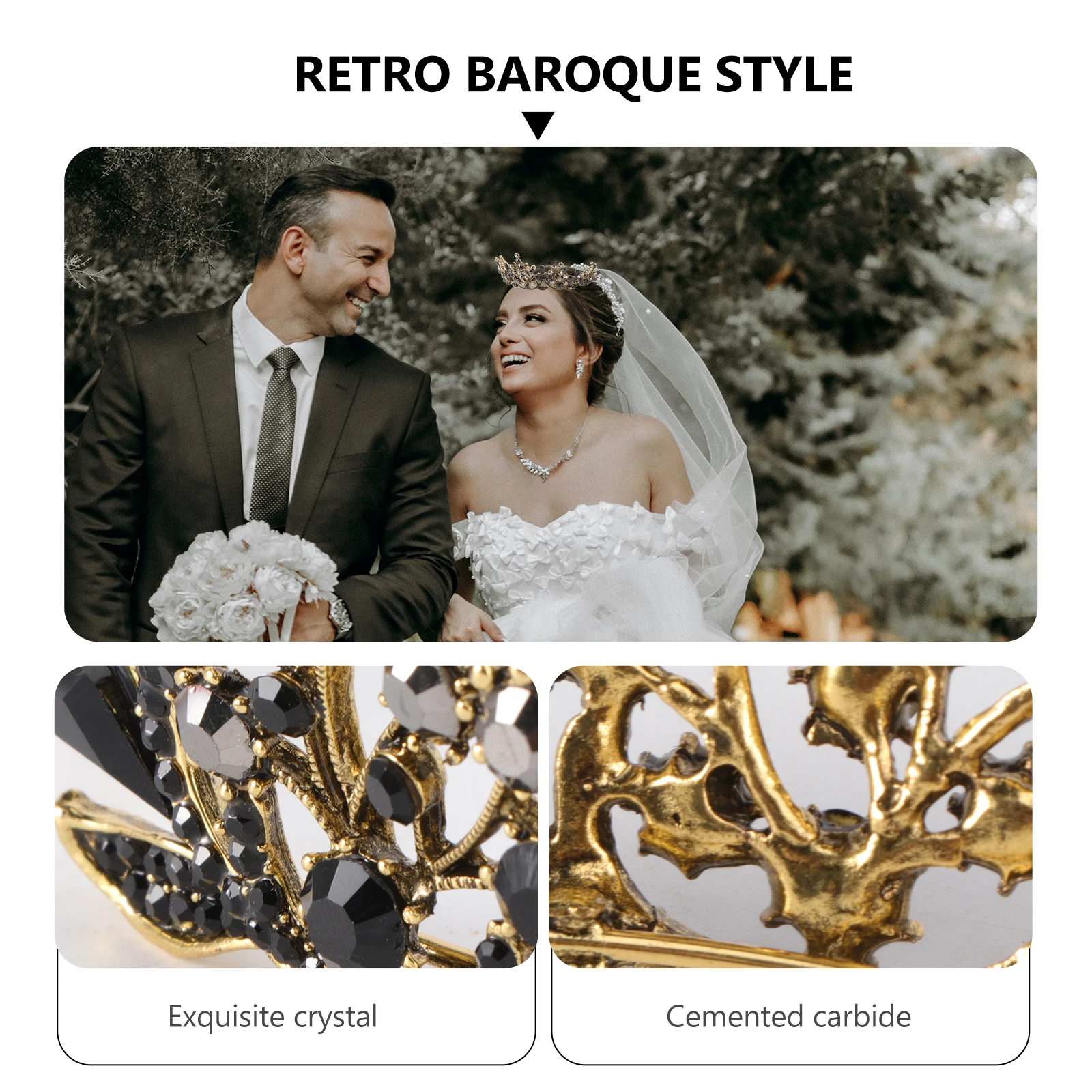 

Vintage Crown Headdress Baroque Style Bridal Hair Accessories Retro Headwear Hoop Decor Crystal Alloy Lightweight Durable Safe