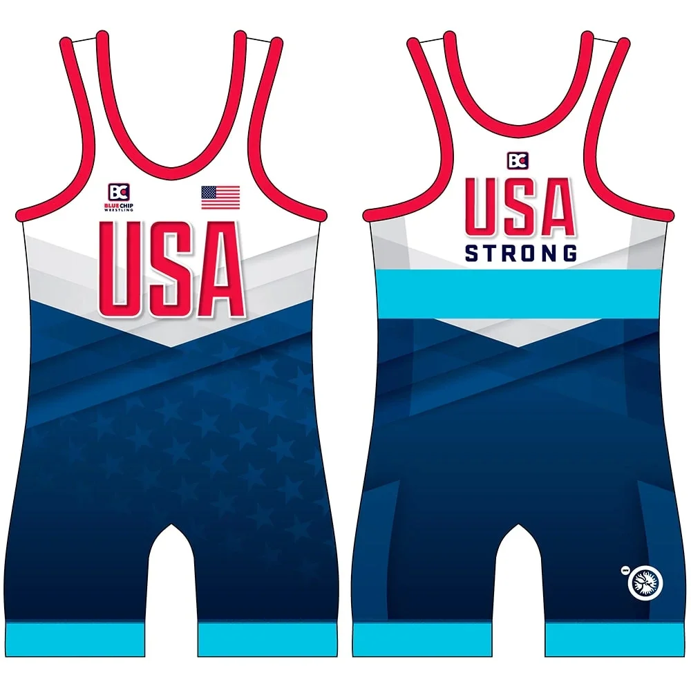 USA Champion Team canottiere da Wrestling da uomo tuta da corsa calzamaglia da palestra abbigliamento da ginnastica sollevamento pesi tuta Fitness un pezzo