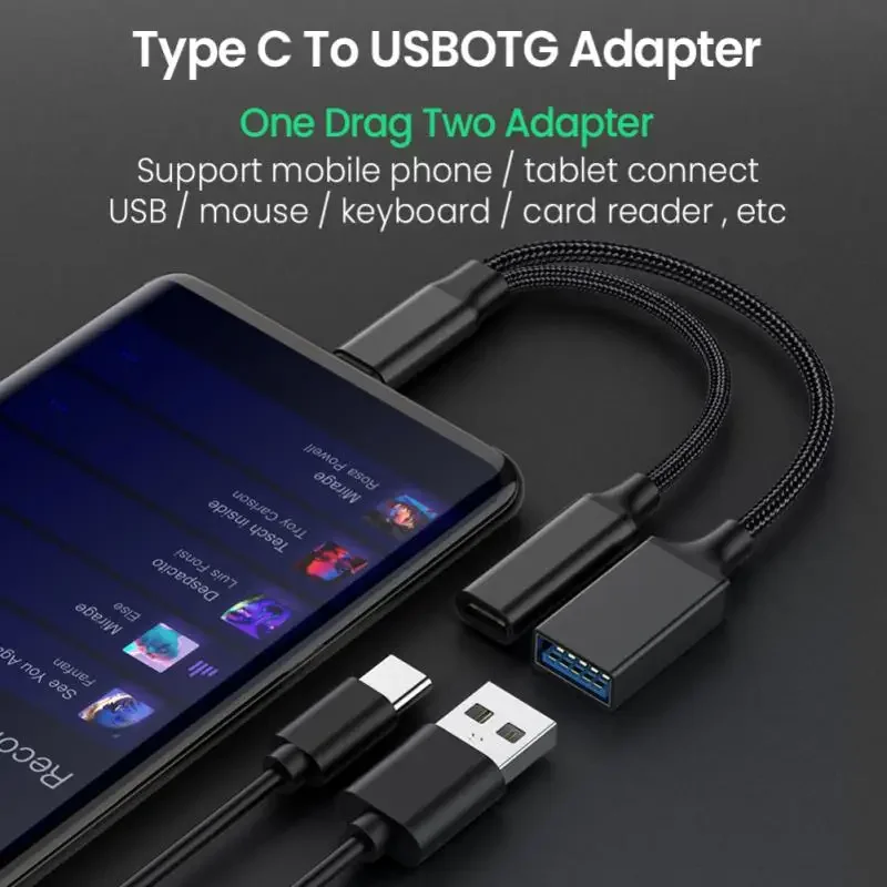 RYRA 2 In 1 USB C OTG Cable Adapter One For Two Type-c To USB With PD Charging Port For Samsung Huawei Xiaomi Laptop Tablet