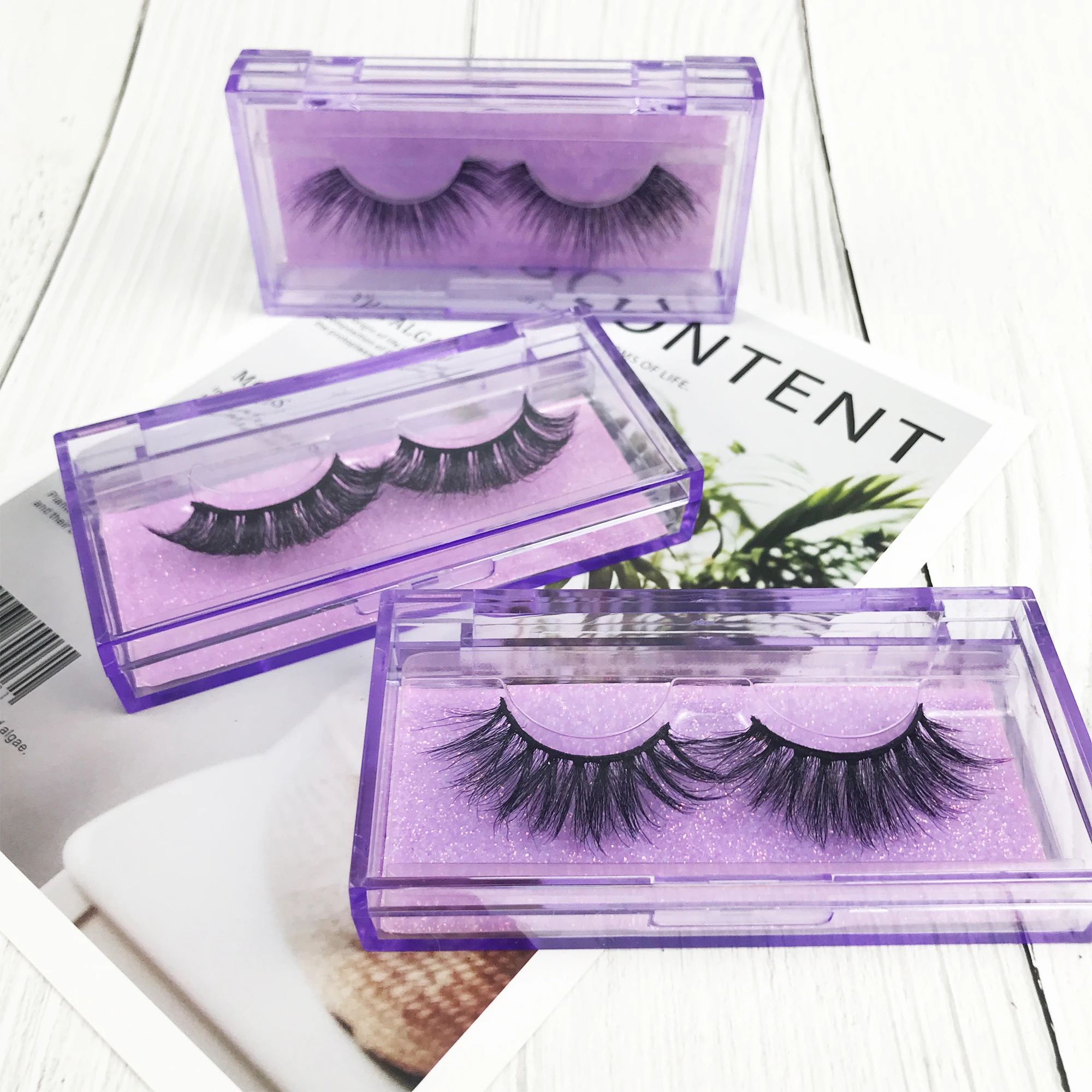 Wholesale Eyelashes Purple Empty Lashes Boxes Packing CustomFull Strip Natural Eye-lash Packaging Box Case Logo With Tray Makeup