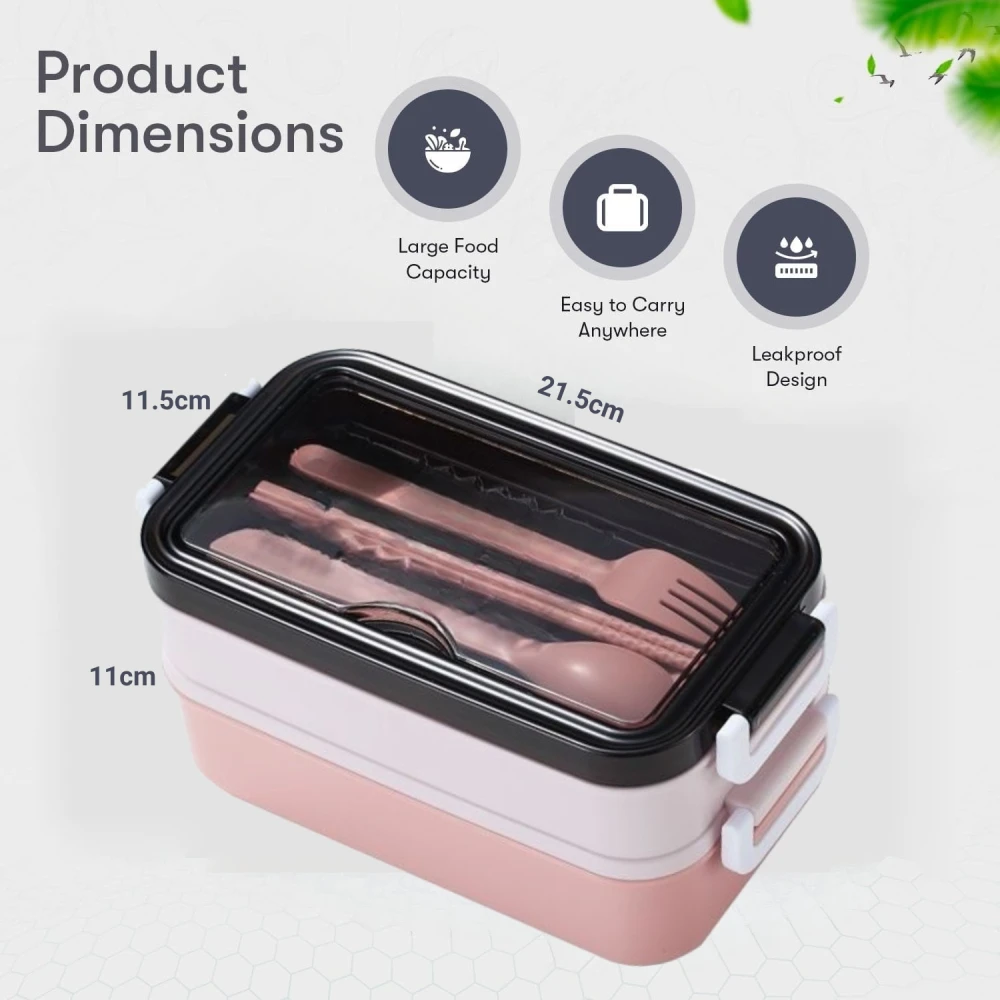 Three Layers Lunch Box Microwave Tableware High Capacity Insulated Bento Box Student Leakproof Lunch Containers Food Storage