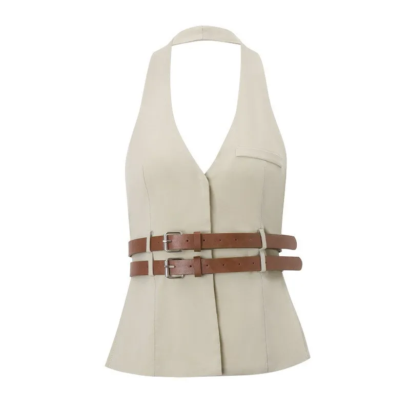 

Сексуальная уличная одежда, жилет с двойным поясом для девочек, жилет Svel ort Dr Pure Color, другой материал 00% женский Fa...